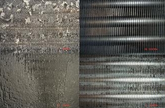 鋁翅片清洗前后對(duì)比